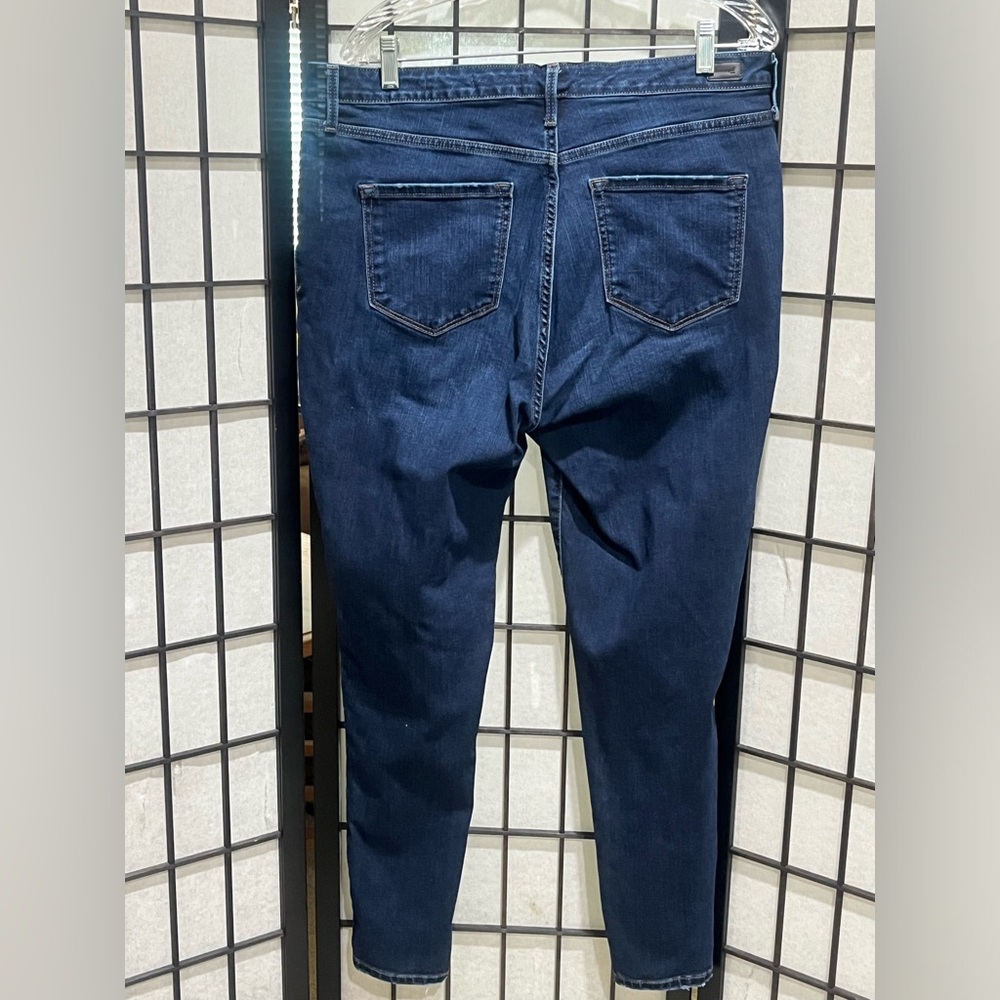 Skinnygirl Dark Blue Denim Jeans with Gold Stitching, LEOPARD PRINT TRIM SZ 14W - Picture 7 of 10